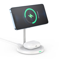 Choetech 2 in 1 MagLeap Wireless Charger Stand - Silver - Wireless Charging for iPhone 12 11 Samsung airpods etc