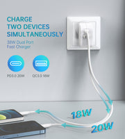 Choetech 38W Wall Charger PD 20W and QC 3.0 18W for iPhone 13 iPhone 12 series, iPad Pro, Samsung phones