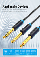 Vention TRS 6.5mm Male to 2*6.5mm Male Audio Cable - 1m 2m 3m 5m