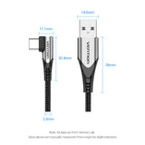 Vention Premium USB C Right Angle 90 Degree to USB A Cable -  0.25M/0.5M/1M/1.5M/2M/3M