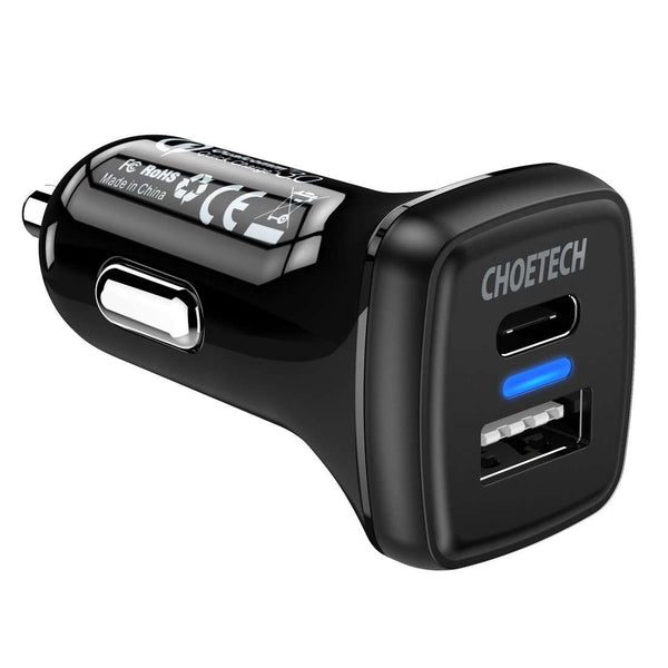 Choetech 38W Car Charger - 20W USB C PD and 18W USB-A QC 3.0 Charging for iphone and Samsung