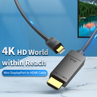 VENTION 1.5M 3M Mini DP to HDMI Cable 4K@30Hz Compatible with PC Macbook HDTV Projector Monitor etc