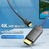 VENTION 1.5M 3M Mini DP to HDMI Cable 4K@30Hz Compatible with PC Macbook HDTV Projector Monitor etc