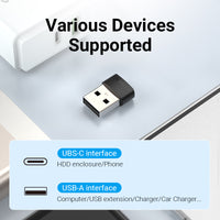 Vention USB 2.0 Male to USB-C Female Adapter Black