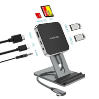 iPad Pro USB C Hub Stand 4K HDMI, PD Charging, SD/Micro SD Card Reader, USB 3.0 & 3.5mm Headphone Jack for Samsung Galaxy Tab S4,S5e, S6, Huawei M5/M6