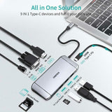 CHOETECH USB C Adapter Hub with 4K HDMI 100W PD Power,3 USB 3.0, RJ45 Ethernet, 60HZ VGA, SD/TF Card Reader