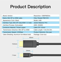 Thunderbolt Mini DP to HDMI Adapter Cable 1.5M/2M/3M for PC Macbook HDTV 1080p