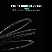 Fabric Braided 3.5mm Male to Male Audio Cable 3M Black Metal Casing - Industry Grade