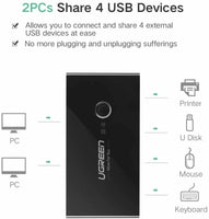 UGREEN USB 3.0 Sharing Switch, 2 Computers 4 Port USB Peripheral Switcher Adapter for PC, Printer, Scanner, Mouse, Keyboard with One-Button Swapping