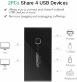 UGREEN USB 3.0 Sharing Switch, 2 Computers 4 Port USB Peripheral Switcher Adapter for PC, Printer, Scanner, Mouse, Keyboard with One-Button Swapping