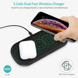 CHOETECH Dual Fast Wireless Charger, 7.5W 5 Coils Wireless Charging Pad Compatible with iPhone and Samsung phones