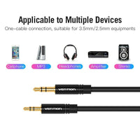 2.5mm Male to 3.5mm Male Record Car AUX Audio Cord Headphone Connect Cable