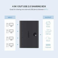 UGREEN KVM USB 2.0 Sharing Switch 4 Port USB Peripheral Switcher Adapter Box Hub 4 PCs Share 1 USB Device for Printer Scanner