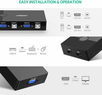 UGREEN VGA KVM Switch Box 2 Port VGA Video Sharing Adapter 2 in 1 Out for Computer, PC, Laptop, Desktop, Monitor, Printer, Keyboard, Mouse Control