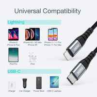 Choetech 1.2M USB C to Lightning Cable - Nylon Braided-  Type C to Lightning Cable Supports Power Delivery Compatible with iPhone 12/12 Pro/11/11 Pro