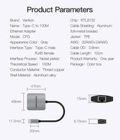 Vention Type-C to 100Mbps Ethernet Adapter 0.1M - Gray Metal Body