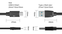 USB 3.0 A Male to USB Type-C Cable 0.5M/1M/1.5M/2M Black