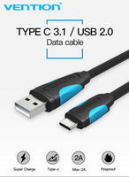 USB 2.0 A Male to USB-C Male Cable 0.25M 0.5M 1M 2M Black