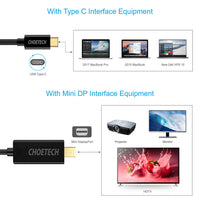 Choetech USB-C to Mini DP Cable Mini DisplayPort Adapter Cable 1.5M for Macbook Pro iPad iMac and other type-c devices