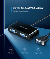 Ugreen VGA Splitter 1 in 2 Out Monitor 1080P 60Hz for PC to Projector TV Monitor etc