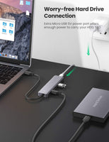 UGREEN 4-Port USB 3.0 Hub Ultra Slim Data Hub with 5V Micro USB Power for Mac, Notebook PC, USB Flash Drives, Mobile HDD