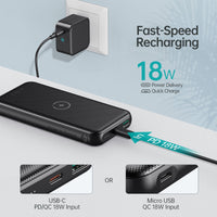 Choetech Wireless Power Bank 10000mAh USB-C Portable Fast Phone Charger Battery