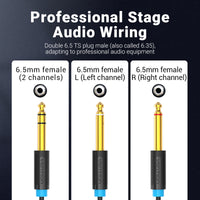 Vention TRS 6.5mm Male to 2*6.5mm Male Audio Cable - 1m 2m 3m 5m