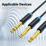 Vention TRS 6.5mm Male to 2*6.5mm Male Audio Cable - 1m 2m 3m 5m