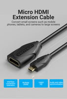 Vention Micro HDMI to HDMI Extension Cable for GoPro Hero 7 Black 6 Hero 5, Camera, ASUS Zenbook Laptop etc