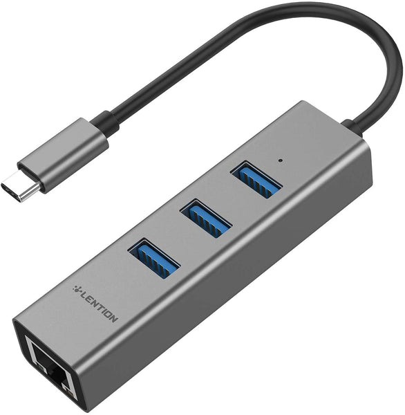 LENTION USB-C to 3-Port USB 3.0 Hub with Gigabit Ethernet LAN Adapter