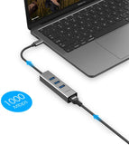 LENTION USB-C to 3-Port USB 3.0 Hub with Gigabit Ethernet LAN Adapter