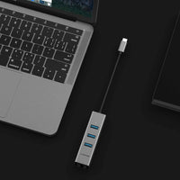 LENTION USB-C to 3-Port USB 3.0 Hub with Gigabit Ethernet LAN Adapter