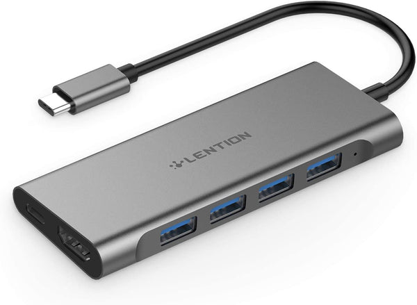 LENTION USB-C Multi-Port Hub with 4K HDMI Output, 4 USB 3.0, Type C Charging Adapter Compatible 2020-2016 MacBook Pro 13/15/16, New Mac Air & Surface, Chromebook, More