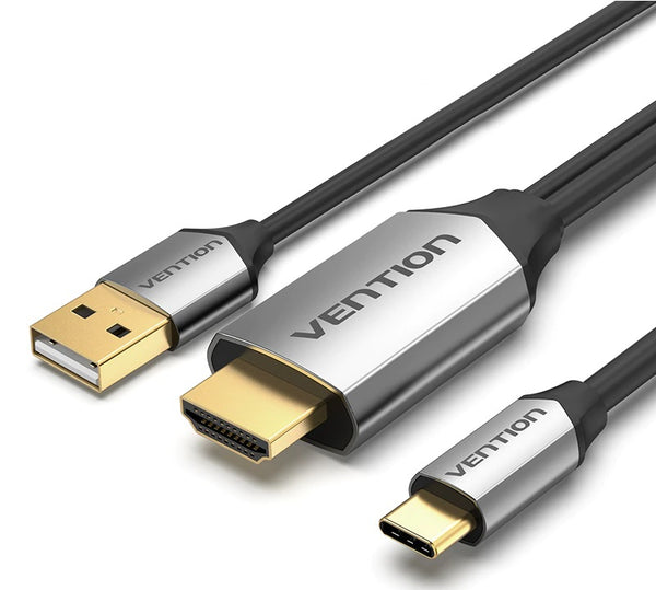 Vention 2M Type-C to HDMI with USB Power Supply - Supports 4K@60Hz Thunderbolt 3 Compatible - Commercial Grade Metal Casing