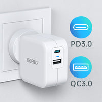 Choetech 38W Wall Charger PD 20W and QC 3.0 18W for iPhone 13 iPhone 12 series, iPad Pro, Samsung phones