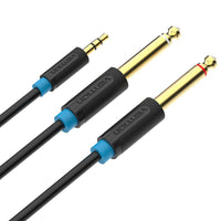 3.5mm to Dual 6.5mm Aux Cable for Mixer,Amplifier,DVD Player-Gold Plated - 1.5M