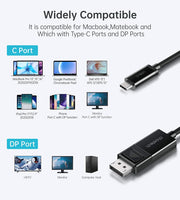 CHOETECH USB C to DisplayPort 8K Cable, 6FT 8K@30Hz 4K@60Hz Compatible with MacBook Pro/Air/Chromebook Pixel