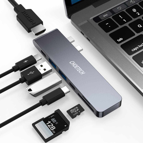 CHOETECH USB C Hub Adapter with Thunderbolt 3 PD 100W 4K HDMI 2xUSB 3.0 and SD/TF Reader