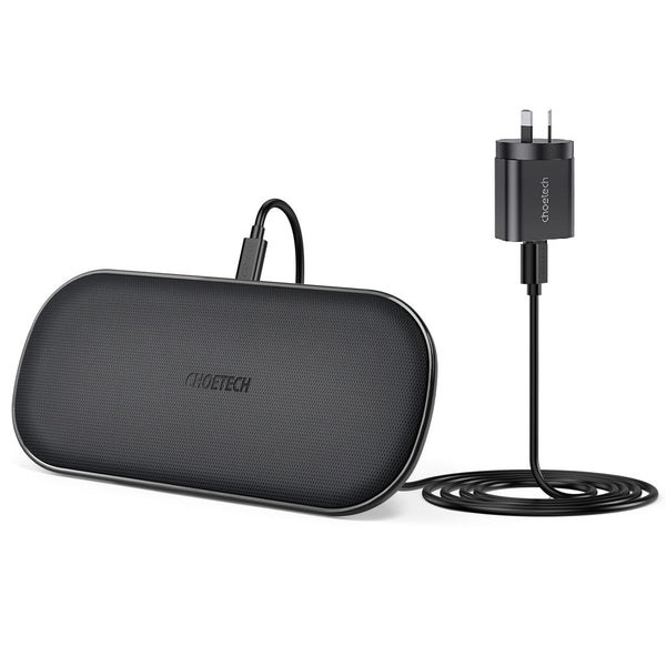 Choetech 10W Dual Wireless Charger with AU Plug Qi Certified for iPhone, Samsung, Airpods etc