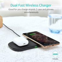 Choetech 10W Dual Wireless Charger with AU Plug Qi Certified for iPhone, Samsung, Airpods etc